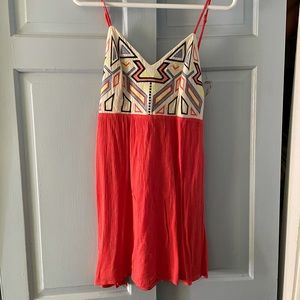 Geometric coral tie back dress